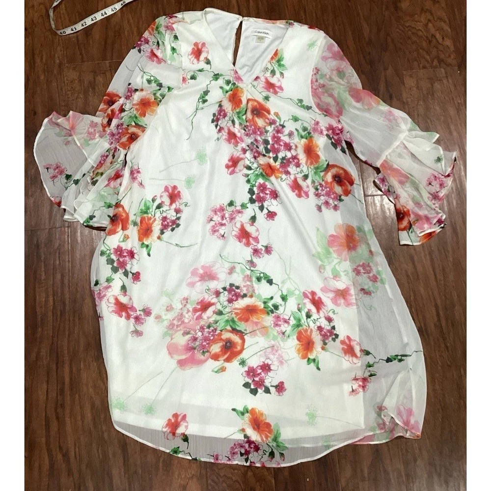 CALVIN KLEIN Gorgeous Floral‎ Chiffon Dress Size 12 Flowy